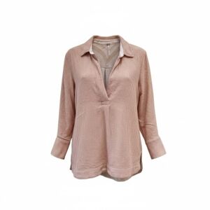 Ribbed Split-Neck Blouse in Dusty Rose